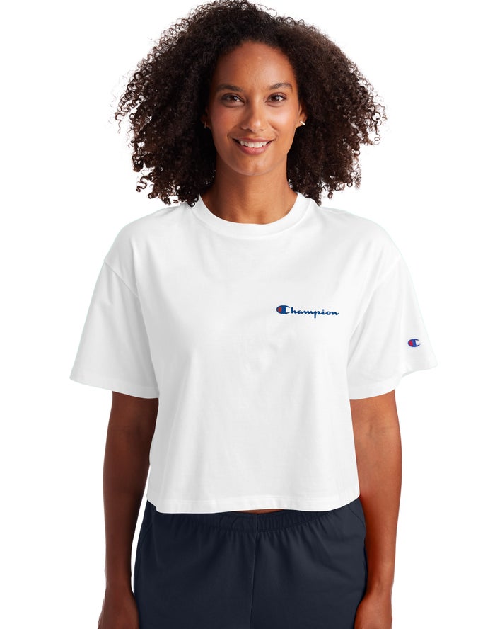 Camiseta Champion Mujer - Cropped Script Logo ( Blancas ) 1768529-QD